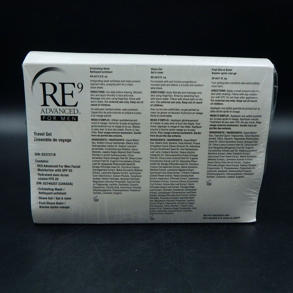 Arbonne RE9 Advanced MENS Skin Care Travel Set Wash Shave Gel Balm Case